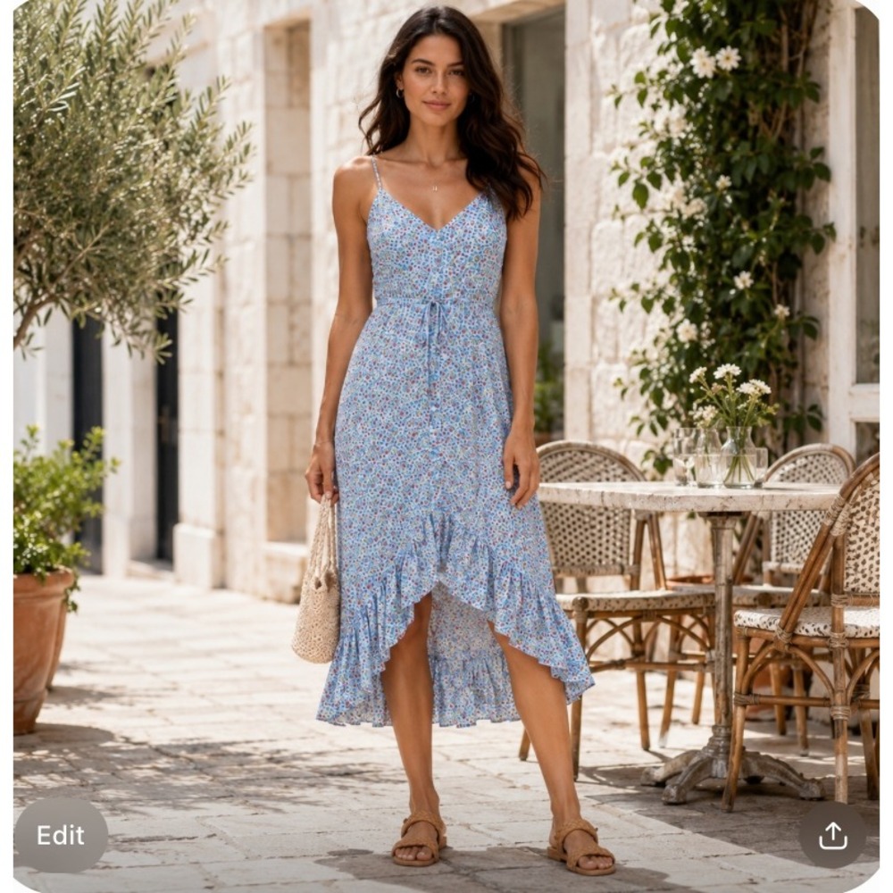 Rails Frida Wild Daisies Blue Floral High Low Midi Dress Small NWT